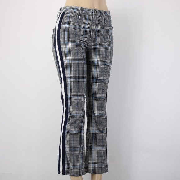 Mother Pant Sz 28 x 27 Black Blue White Striped Side Plaid Straight Cotton Pant - Picture 7 of 16